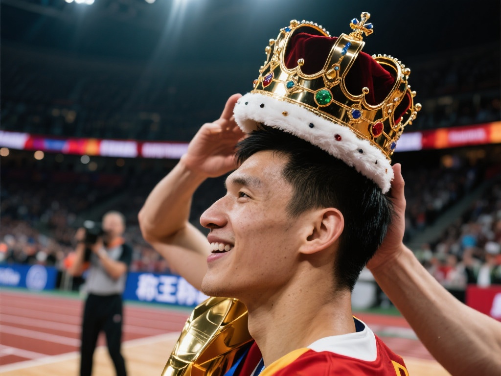 在体育竞技中，“戴皇冠”这一表达常常用来形容冠军的